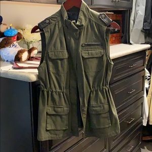 Navy green zip up jean vest